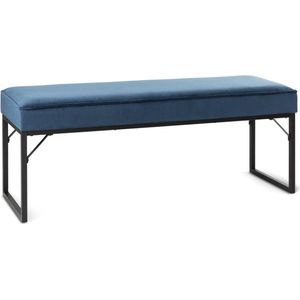 LIFA LIVING Halbank Londen - Bankje in Blauw - Velvet & Metaal - Multifunctioneel - Gangbank - Zitbank - 120 x 40 x 45 cm