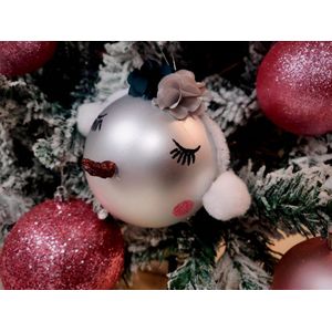 Zilveren Kerstballen sneeuwpopje groot 6 stuks