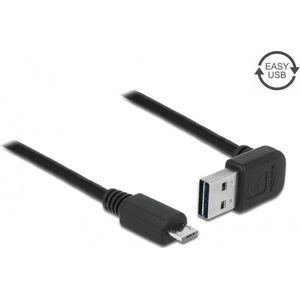 Micro USB naar Easy-USB-A haaks (boven/beneden) kabel - USB2.0 - tot 2A / zwart - 0,50 meter