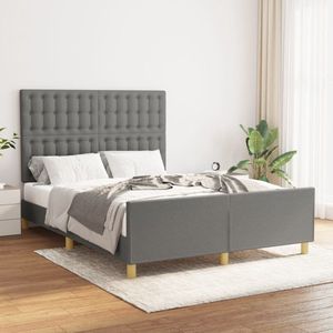 The Living Store Bedframe Solid Dark Grey - 193 x 146 x 118/128 cm - Adjustable Headboard - Sturdy Legs - Plywood Slats - Comfortable Support - Mattress Not Included