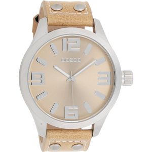 OOZOO Timepieces - Zilverkleurige horloge met beige leren band - C1005