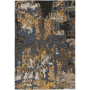LaagPol - dun tapijt, patchwork, bloemenpatroon, kleurrijke, modern, onderhoudsvriendelijk - woonkamer, slaapkamer, eetkamer, hal - kleur: blauw, zwart, oranje, beige, afmetingen: 80 x 150 cm