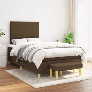 The Living Store Boxspring met matras stof donkerbruin 120x200 cm - Boxspring Bed - Pocketveer Matras - Verstelbare Hoofdbord - Donkere Bruine Kleur - Tweepersoonsbed