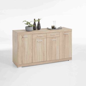 Dressoir Hermes Eiken - Breedte 160 cm - Hoogte 89.9 cm - Diepte 49.9 cm - Met lades - Met planken - Met openslaande deuren