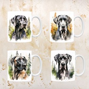 Duitse dog mokken set van 4, servies voor hondenliefhebbers, hond, thee mok, beker, koffietas, koffie, cadeau, moeder, oma, pasen decoratie, kerst, verjaardag