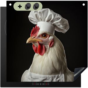 KitchenYeah® Inductie beschermer 78x78 cm - Kip - Koksmuts - Wit - Zwart - Kookplaataccessoires - Afdekplaat voor kookplaat & Spatscherm achterwand - Inductiebeschermer - Inductiemat - Inductieplaat mat - Keuken decoratie