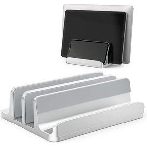 YONO Aluminium Laptop Standaard Verticaal XL – Verticale Houder voor Bureau / Tablet / Telefoon / Macbook - Zilver