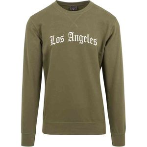 Mister Tee - Los Angeles Wording Crewneck sweater/trui - XS - Olijfgroen