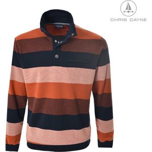 Chris Cayne heren trui - heren sweater met polokraag - borstzak - oranje/blauw streep - maat XL