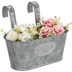 Vintage hangende plantenpot - verzinkt - geschikt voor binnen en buiten - 2 stuks - met afneembare haak - zink