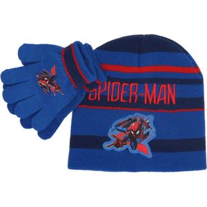 Spiderman Muts met Handschoenen - One Size - WInterset - Lichtblauw