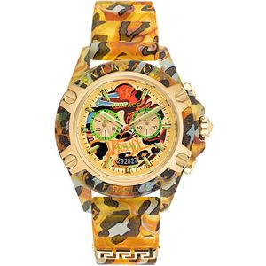 Versace Icon Active Chonograph Print Orange - VEZ700822 - Unisex horloge - Uniseks - Oranje - Goud - Print - 44 MM - 5 ATM