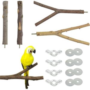 Set van 4 natuurlijke zitstokken, voor vogels, gebogen natuurlijk houten zitstokken, vogelstang van hout, voor parkieten, valkparkieten, kanaries