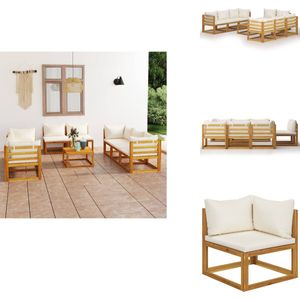 vidaXL Tuinset - Tuinsets - Tuinmeubelset - Tuinmeubelsets - 9-delige Loungeset met kussens massief acaciahout crème