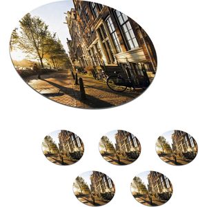 Onderzetters voor glazen - Rond - Amsterdam - Fiets - Straat - 10x10 cm - Glasonderzetters - 6 stuks