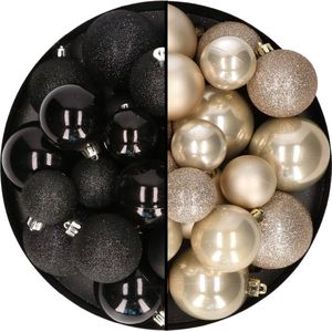 Kerstballen 60x stuks - mix zwart/champagne - 4-5-6 cm - kunststof - kersversiering
