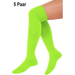 5x Paar Lange sokken fluor groen gebreid mt.41-47 - knie over - Tiroler heren dames kniekousen kousen voetbalsokken festival Oktoberfest voetbal