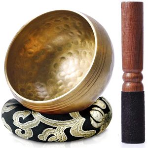 Tibetaanse Klankschaal Set | Meditatie Schaal met Aanstrijkhout & Kussen | Singing Bowl | Klank Schaal | Yoga, Chakra | Zwart - 12 cm