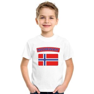 T-shirt met Noorse vlag wit kinderen 146/152