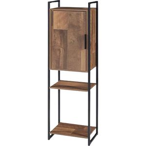 Kolomkast staand badkamer - Kolomkast staand badkamer met 2 open vakken - Walnoot en zwart - 115 x 35 x 25CM
