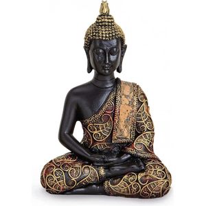 Decoratief beeld Boeddhabeeld Amithaba trillend 15 cm hoog, polysteen zwart goud, Dhyani-Buddha decoratief beeld Thais Boeddhabeeld Boeddhabeeld Boeddhabeeld