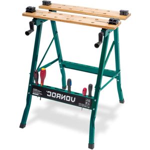 Content in HTML Opvouwbare Werkbank - Werktafel met Bamboe Werkblad - Metalen Constructie - Anti-slip - Belastbaar tot 150kg werktafel met deksel