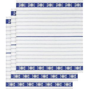 De Witte Lietaer Theedoek BML, White Blue - 3 stuks - 65 x 65 cm - Katoen