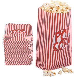 Relaxdays Popcorn zakjes rood-wit - popcornbakjes - 144 stuks - uitdeelzakjes - snoepzak