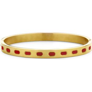 CO88 Collection 8CB-91204 Stalen Armband met Emaille - Bangle - 6mm - 58x49mm - Staal - Rood - Goudkleurig