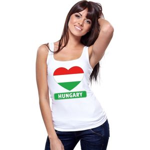 Hongarije singlet shirt/ tanktop met Hongaarse vlag in hart wit dames XL