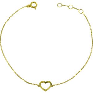 Silventi 9NBSAM-G190255 Gouden Armband - Dames - Hartje - 7,5 x 8 mm - Ankerschakel - 16 + 1 + 1 cm - 14 Karaat - Goud