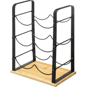 Flessenrek van bamboe en metaal - 38 cm hoogte - opslag voor vijf flessen
