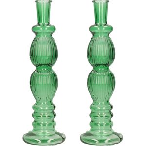 Ideas 4 Seasons Bloemenvaas Florence - 2x - groen glas - ribbel - D9 x H28 cm