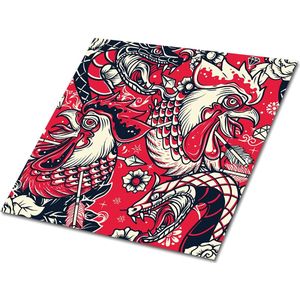 Tulup PVC Tegels - Slang en Haan Vinyl Tegels - 30 cm x 30 cm - Rood Vinyl Vloer Tegels - Set van 9 - Vinyl Wandtegels - Kinderen Plaktegels - Zelfklevende Vinyl Tegels - Plaktegels keuken en Badkamer