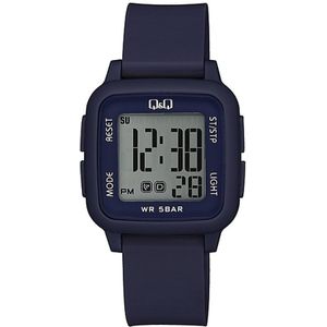 Q&Q G02A-007VY - Horloge - Digitaal - Unisex - Plastic band - Vierkant - Kunststof - Datumaanduiding - Stopwatch - Alarm - Tweede tijdzone - Backlight - Donkerblauw - Transparant - Zwart - Wit - Waterdicht 5 ATM