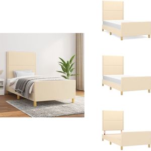 vidaXL Bedframe Met Hoofdeinde - Bedframes Met Hoofdeindes - Bed - Slaapmeubel - Bedframe met hoofdbord stof crèmekleurig 90x200 cm