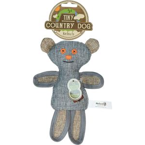 Country Dog Tiny Stitch – Honden speelgoed – Honden speeltje met piepgeluid – Honden knuffel gemaakt van hoogwaardige materialen – Dubbel gestikt – Extra lagen – Voor trek spelletjes of apporteren – Grijs/Blauw – 20cm