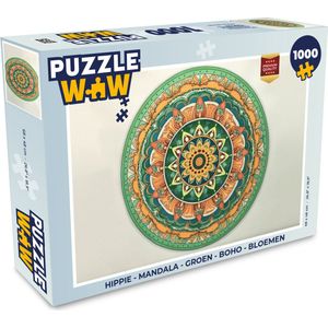 Puzzel Hippie - Mandala - Groen - Boho - Bloemen - Legpuzzel - Puzzel 1000 stukjes volwassenen