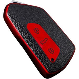 Zachte TPU Sleutelcover - Sleutelhoesje Geschikt voor Volkswagen Golf 8 / ID3 / ID4 / ID5 / ID6 / Seat Leon 2020 / Skoda Octavia 2021 - Rood - Zwart Leer Look - Sleutel Hoesje Cover - Auto Accessoires