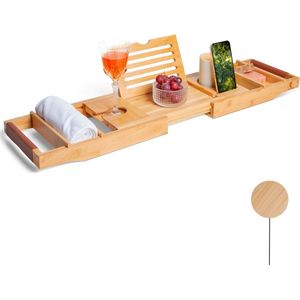 Comfymart® Badplank - Luxe Bamboe Badrek - Uitschuifbaar - 75 tot 110cm -Cadeauverpakking - Met Boekenhouder - Tablethouder - Badplankje - Bruin