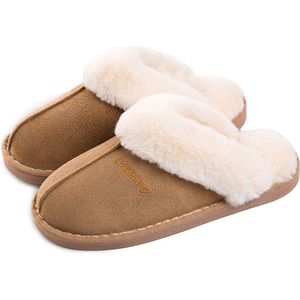 DiverseGoods Dames Sloffen - Warme Winter Slippers van Zacht Nepbont, Pluizige Platte Pantoffels met Antislipzool voor Zowel Binnen als Buiten, Hoge Kwaliteit