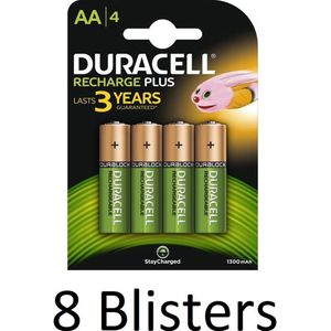 32 Stuks (8 Blisters a 4 st) Duracell AA Oplaadbare Batterijen - 1.300 mAh