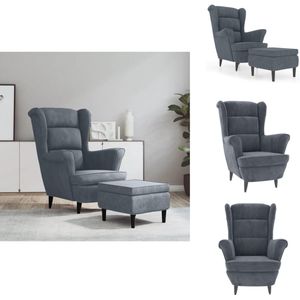 vidaXL Armstoel - Armstoelen - Fauteuil - Ruststoel - Fauteuil met voetenbank fluweel donkergrijs