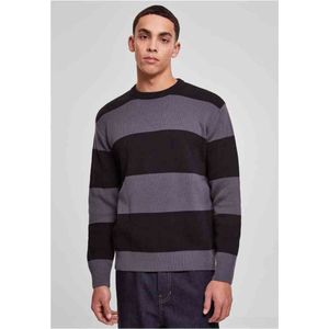 Urban Classics - Heavy Oversized Striped Sweater/trui - XL - Zwart/Grijs