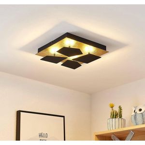 Lindby - LED plafondlamp - 1licht - ijzer - H: 7.5 cm - goud, zwart - Inclusief lichtbron