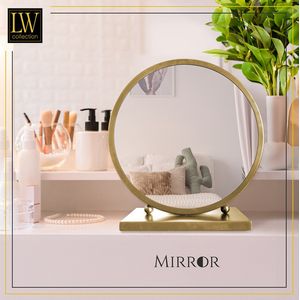 LW Collection Tafel spiegel goud 30x32 cm metaal - spiegel tafel - industrieel - woonkamer gang - badkamerspiegel - make up spiegel