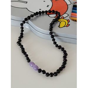 Bracelets by Nature-Barnsteen Kinderketting-Barnsteen-Kinder-Ketting-Originele Baltische Barnsteen-Cherry-Donkerbruin-34cm-Paars-Draaisluiting-Kraamcadeau-Baby cadeau-Handgemaakt-Barokkraaltjes