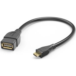 Hama Micro-USB naar USB-A Adapter - Female OTG Data Converter - USB2.0 - 480Mbps - Geschikt voor smartphone, tablet en laptop - 15cm - Zwart