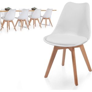 Floraya - Set 8 Eetkamerstoelen - Wit - Kunststof - met zitkussen - met rugleuning - Scandinavisch design