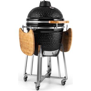 Klarstein Kingsize Kamado Grill - Barbecue op kolen - BBQ van roestvrij staal - Met deksel - Verrijdbaar door wieltjes - Inclusief zijtafels en thermometer - Zwart